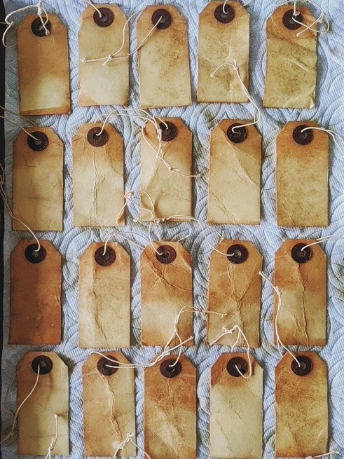 Tags drying on paper towels<br>
